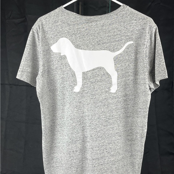 PINK Victoria’s Secret Iconic Dog Logo SS T-Shirt Size S Heathered Gray Black - Picture 5 of 16